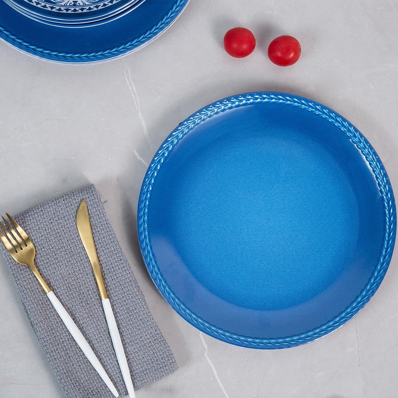 Webbylee Melamine Dinnerware Set -12pcs Outdoor and Indoor Plates and Bowls Set ,Service for 4, Dishwasher Safe, Blue Flower - Image 4